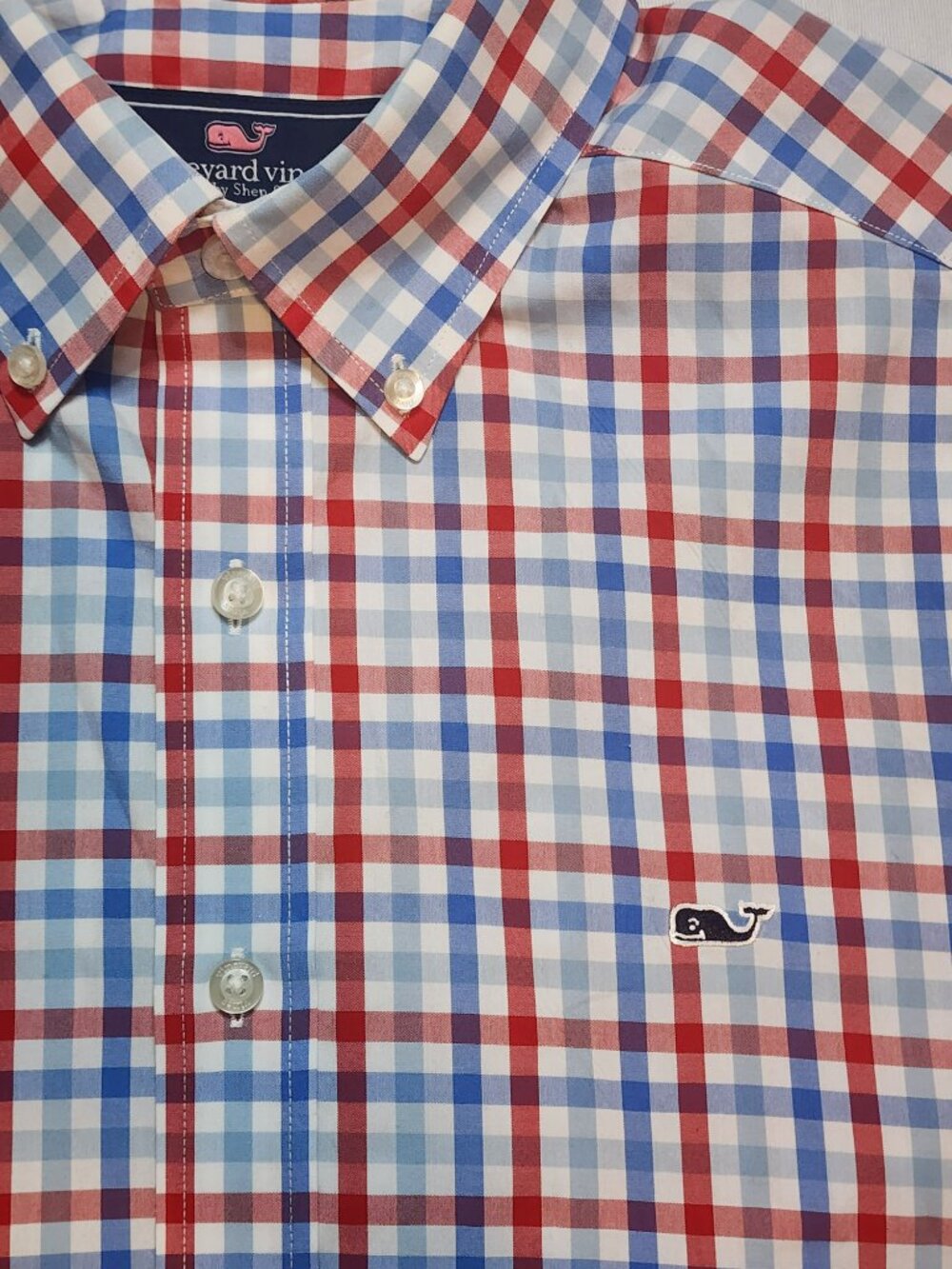 Vineyard Vines Men's Medium Slim Fit Whale Shirt Red Blue Plaid